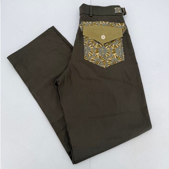 NWT Nicholas Daley Green Khaki Mix Double-Pocket Patchwork Straight Leg Pants - Picture 2 of 16